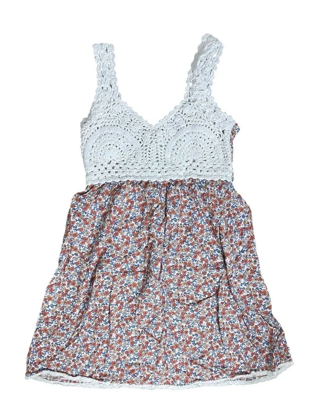 Jessica Simpson Boho Crochet Floral Dress Small S Summer Sleeveless